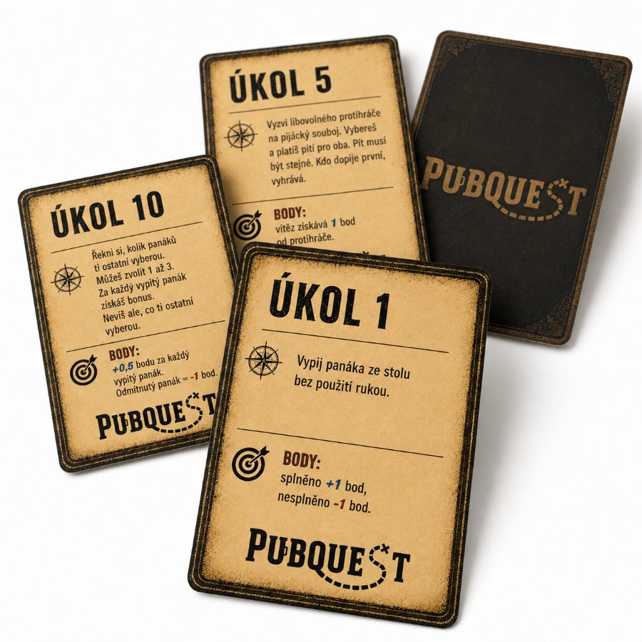 Karty úkolů PubQuest a rub karty